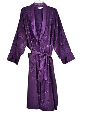 Vtg. Victoria’s Secret Stunning Jacquard Purple Satin Robe M/L High Quality